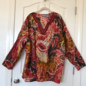 Liz & Me Woman’s 3X Multicolor Embroidered Long Sleeve Blouse